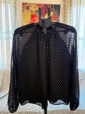 GAP Black Sheer Polka Dot Long-Sleeve Blouse Size Large